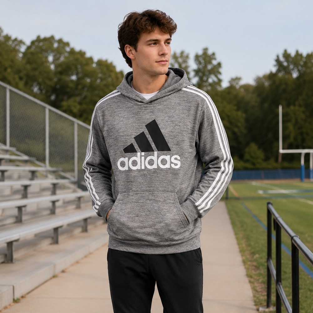 Adidas Gray Logo Hoodie Sweatshirt | Fleece Lined | Size XL (18/20)
